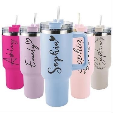 Customized 40oz insulated tumbler with straw topper, straw cleaning brush and bottle brush set