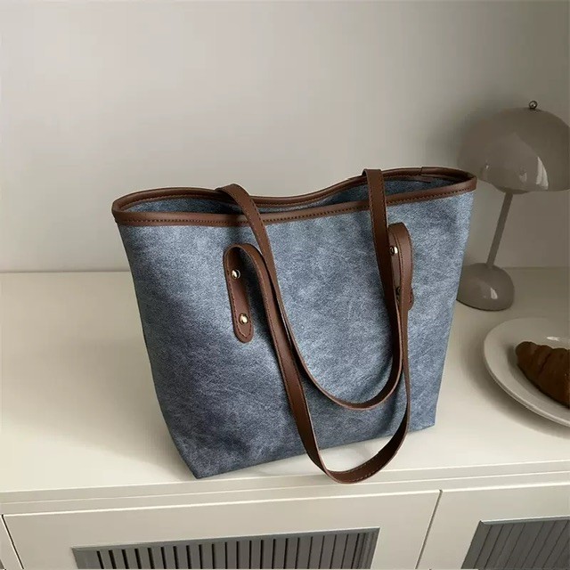 Denim leather tote bag