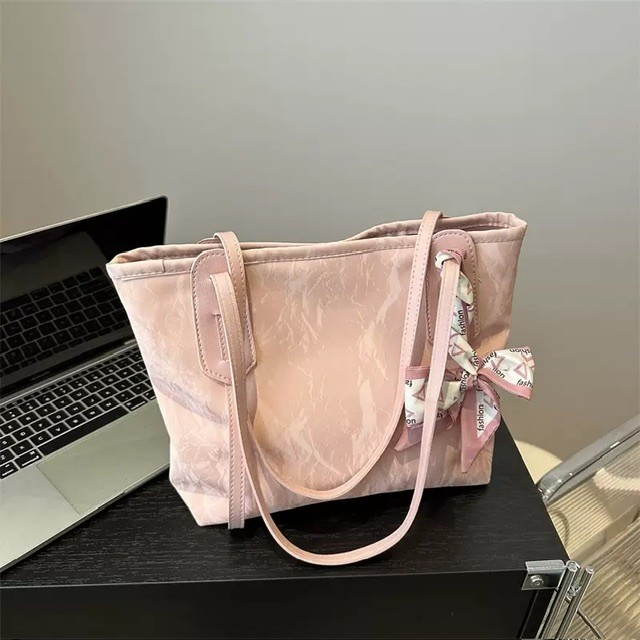 Medium PU leather tote bag with scarf