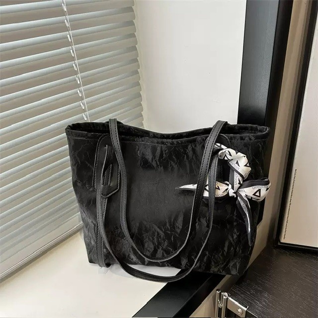 Medium PU leather tote bag with scarf
