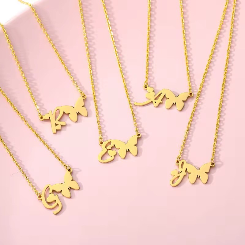 Butterfly initial necklace