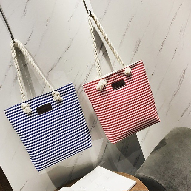 Medium Stripped canvas tote bag with zip